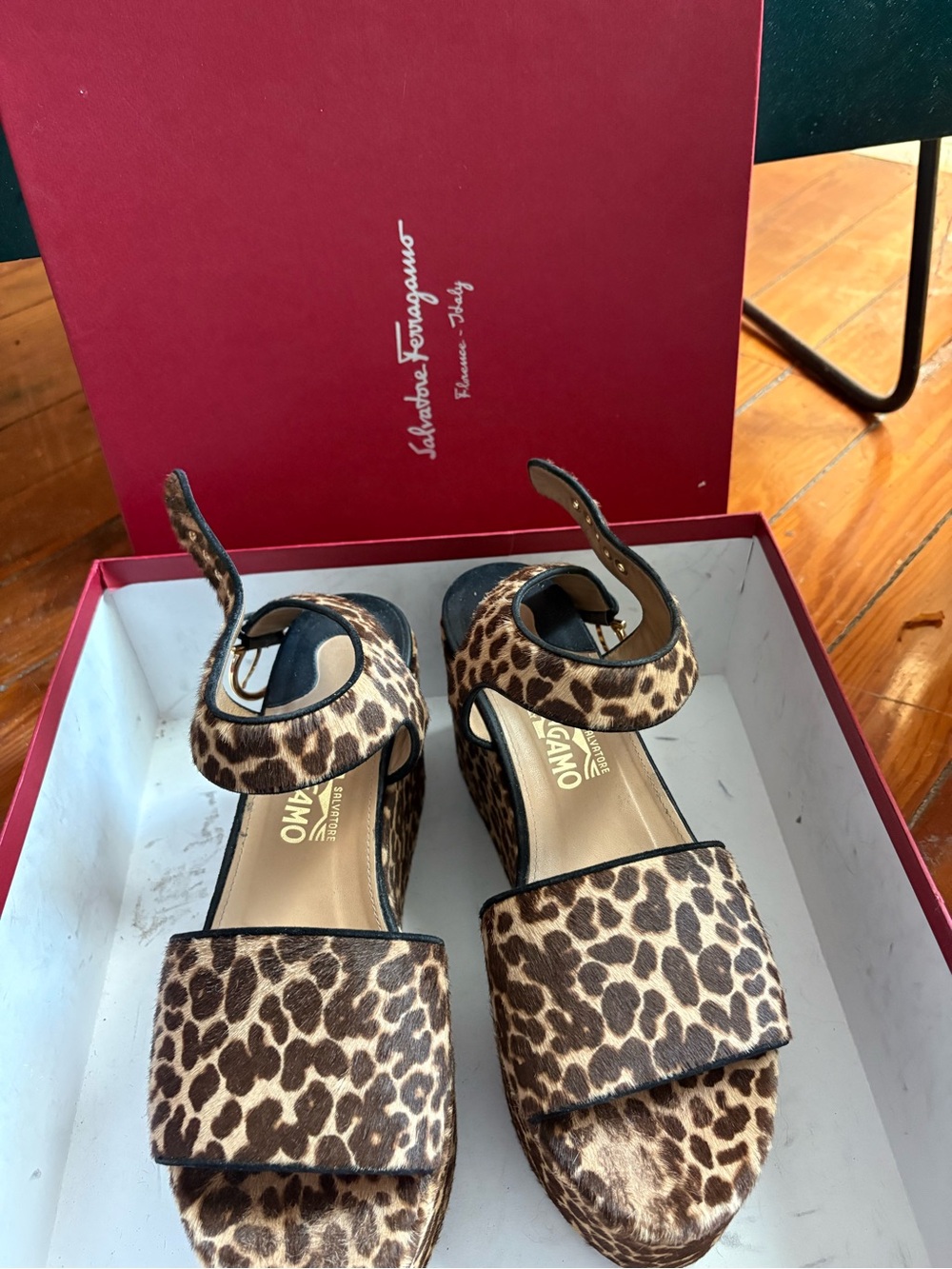 Salvatore Ferragamo Leopard-Print Platform Sandals - Brown & Black